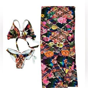Swiminista x Christian Lacroix sz S bikini swimsuit & Sarong floral New